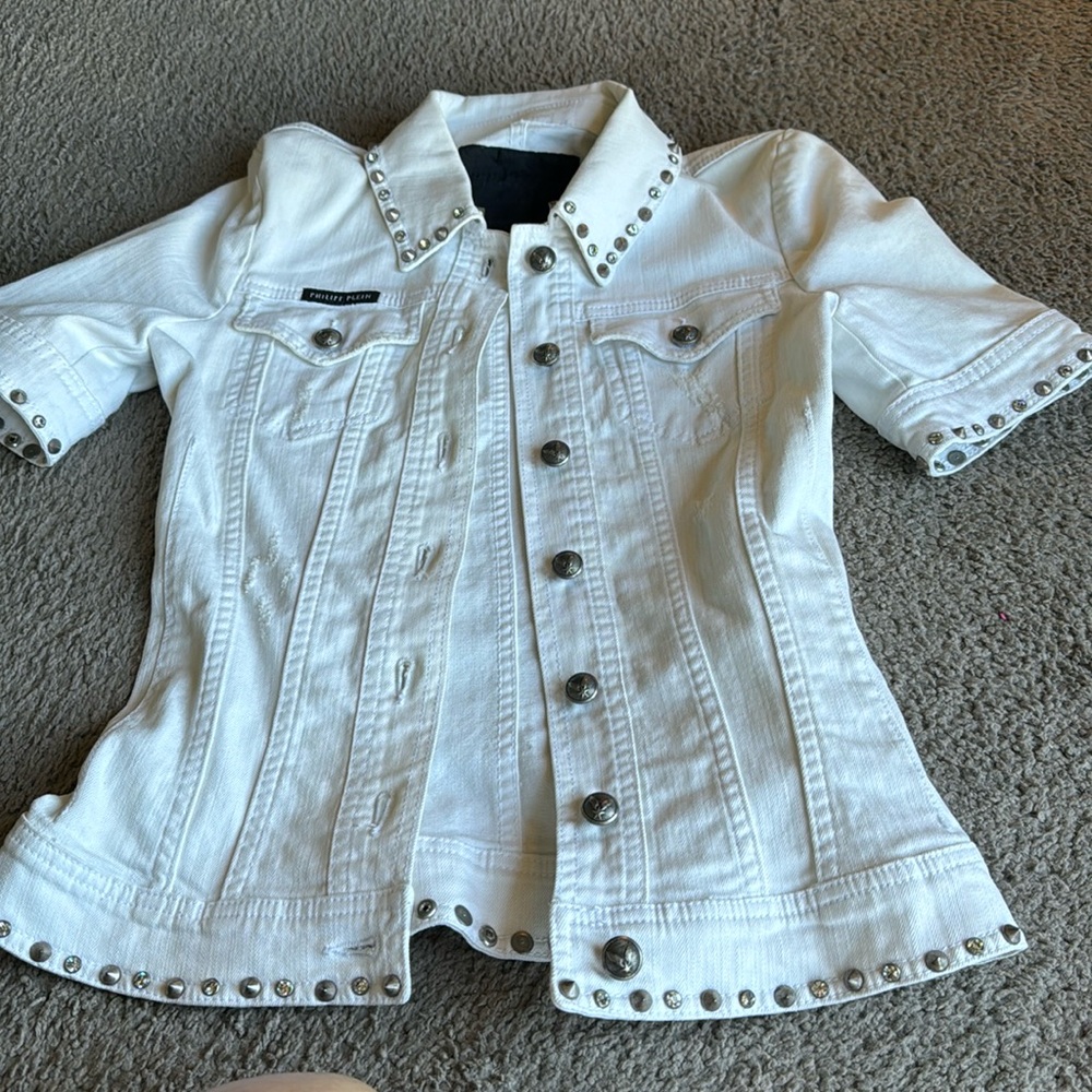 Philip Plein short sleeve white jean jacket small